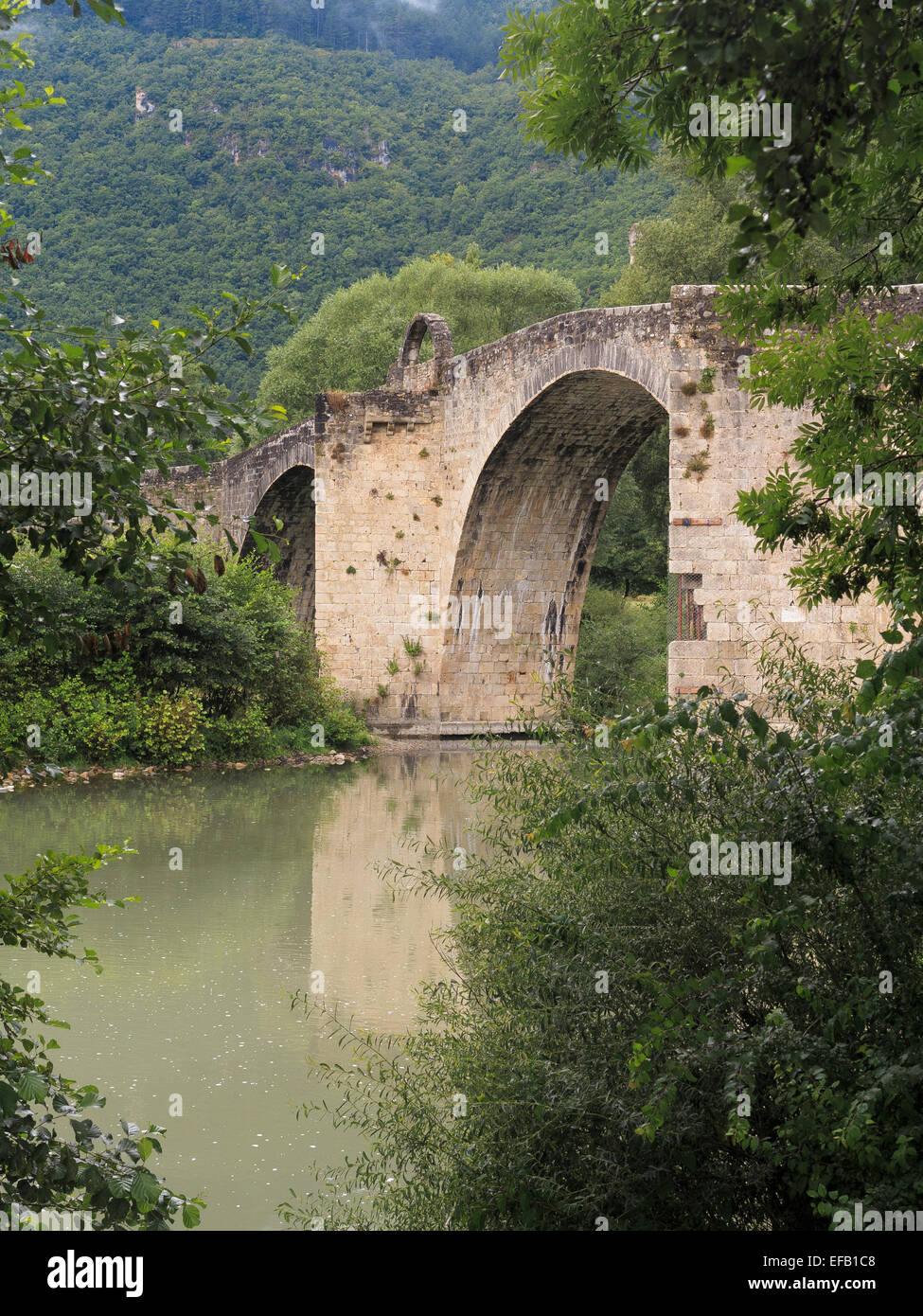 The Bridge over the River Tarn in Quézac on the outskirts of Ispagnac. In the  Lozère, Languedoc-Roussillon, France Stock Photo