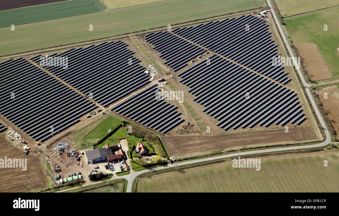 aerial view of a solar farm in the UK Stock Photo