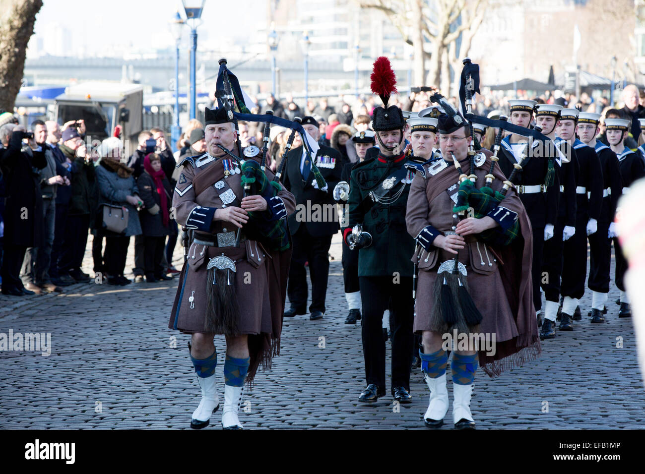 A marching band at the 50th anniversary of Winston Churchill's funeral