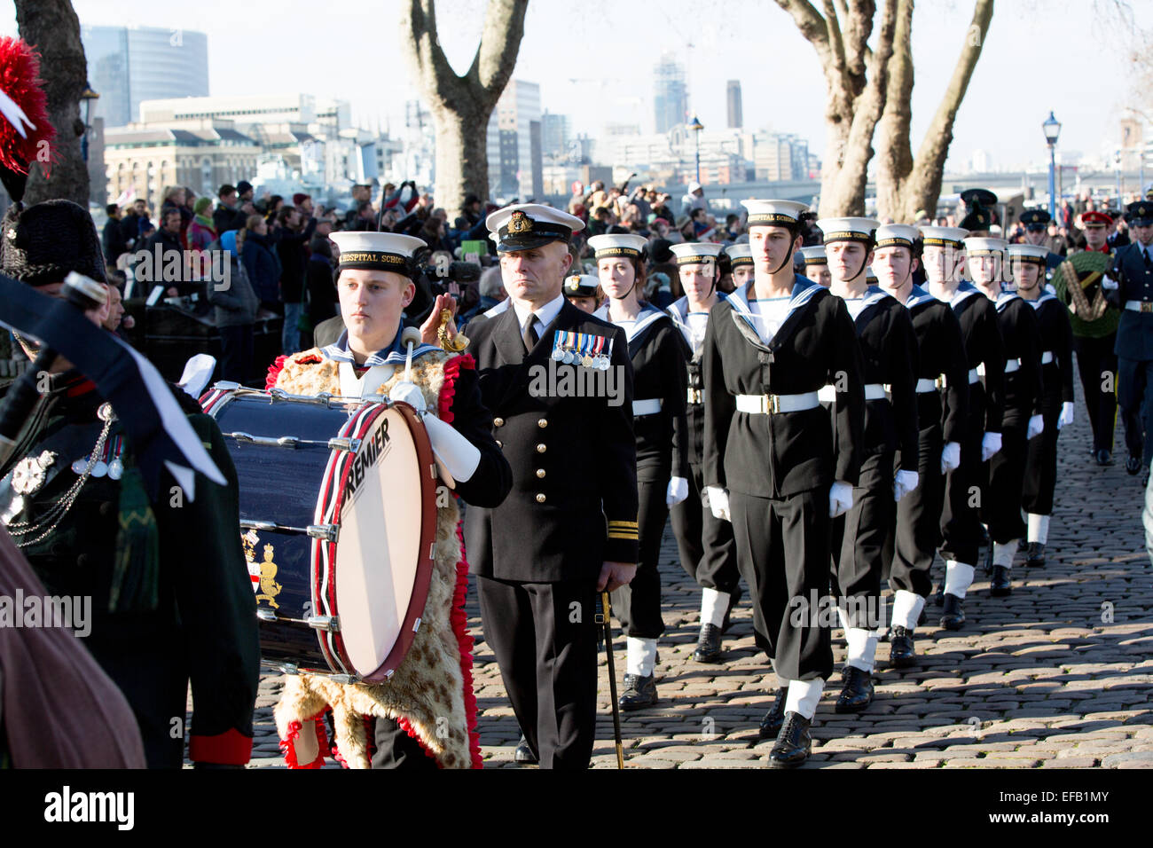 A marching band at the 50th anniversary of Winston Churchill's funeral