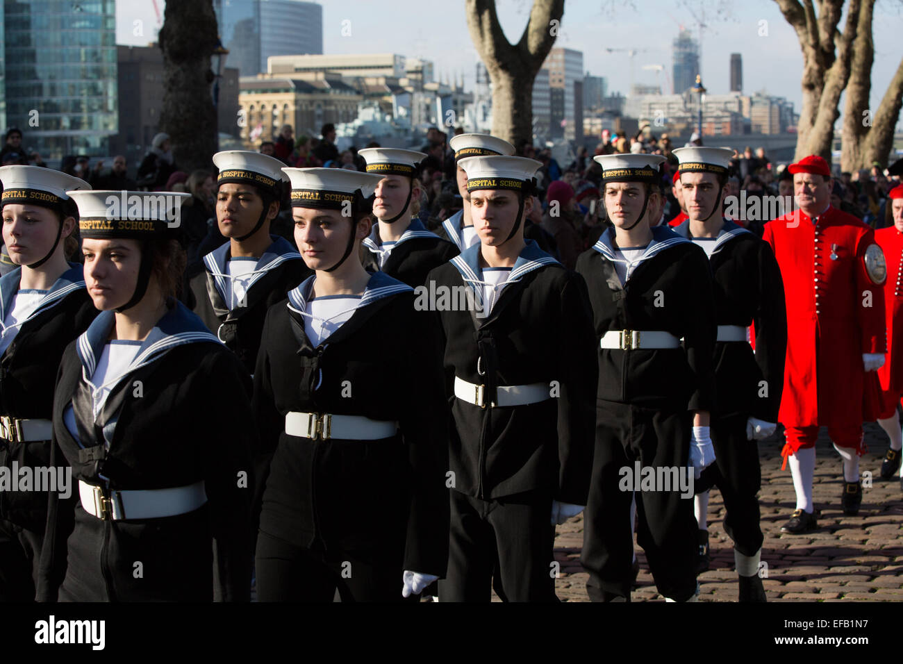 A marching band at the 50th anniversary of Winston Churchill's funeral