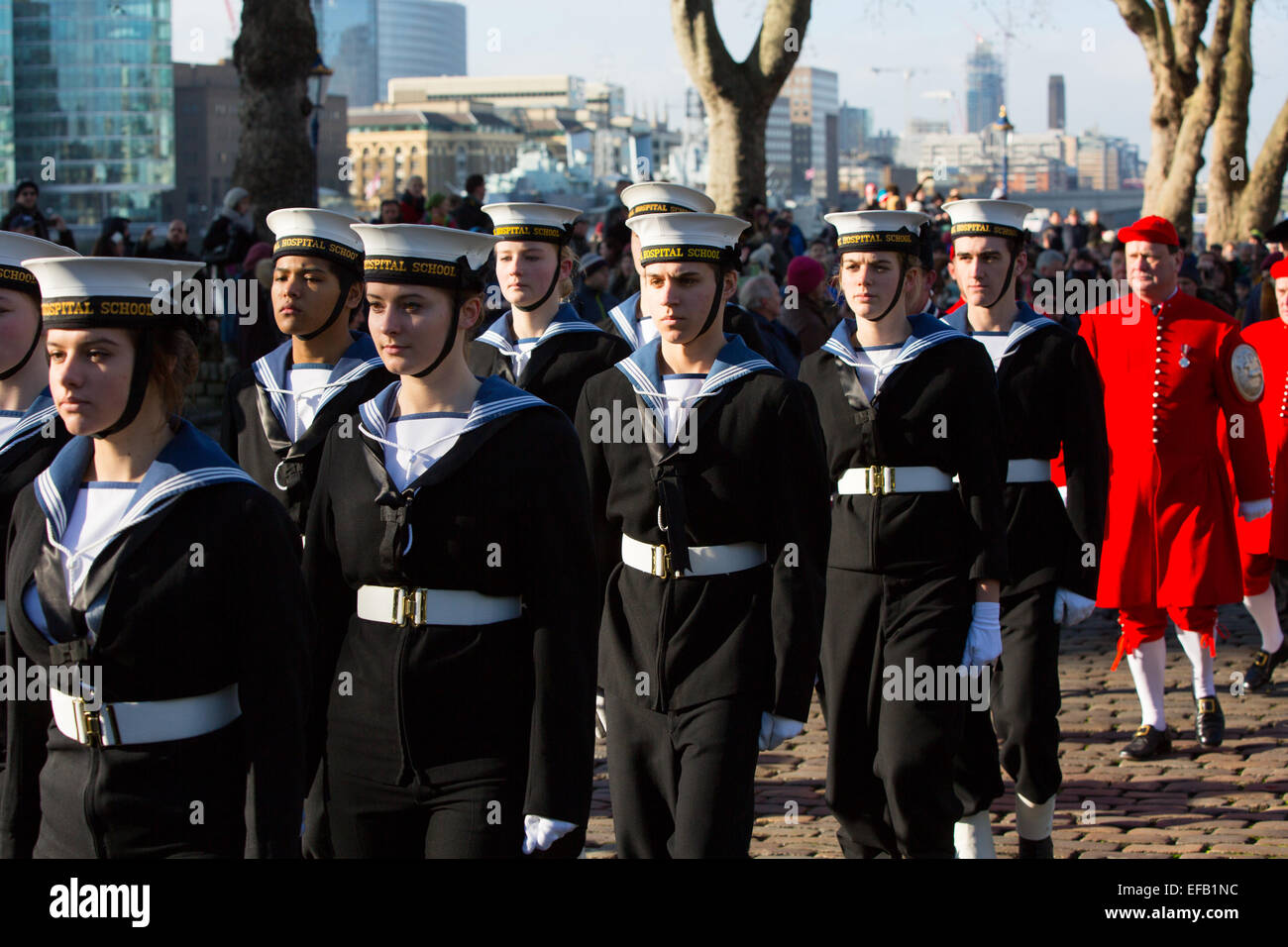 A marching band at the 50th anniversary of Winston Churchill's funeral