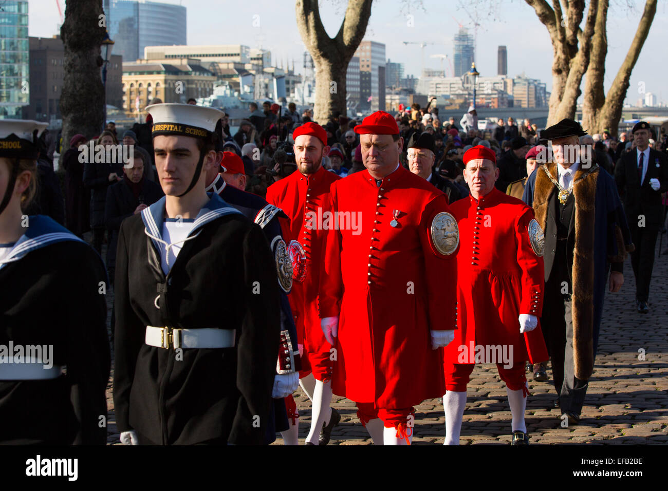 A marching band at the 50th anniversary of Winston Churchill's funeral