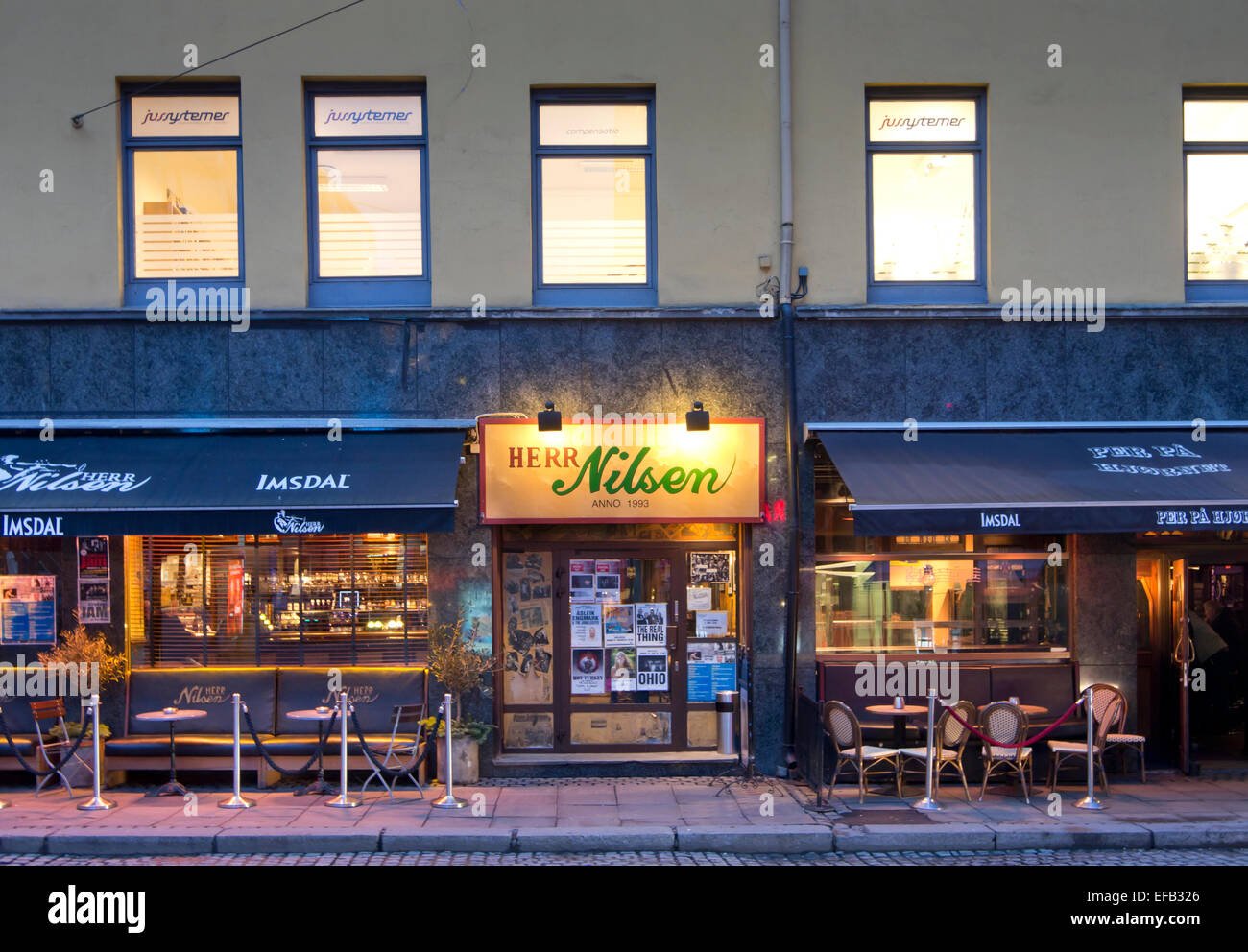 Herr Nilsen Jazz club, pub and more in Hambros plass Oslo Norway Stock  Photo - Alamy