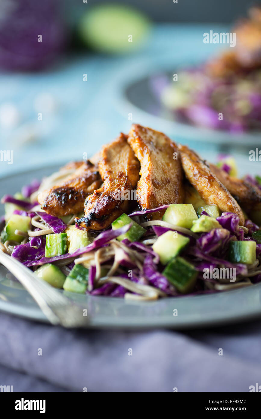 Cold Thai Chicken Cabbage Salad with Soba Stock Photo Alamy