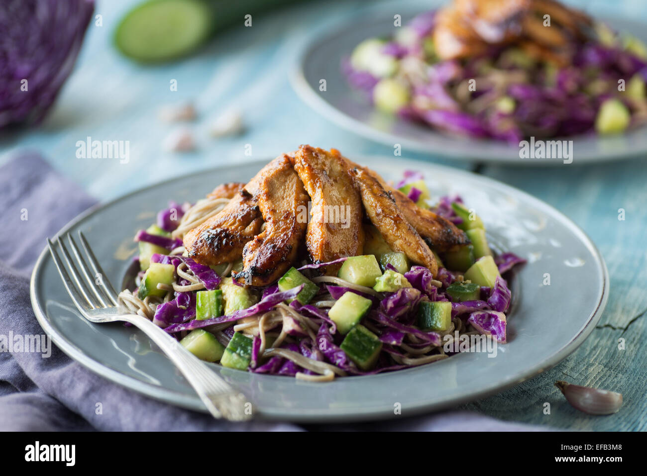 Cold Thai Chicken Cabbage Salad with Soba Stock Photo Alamy