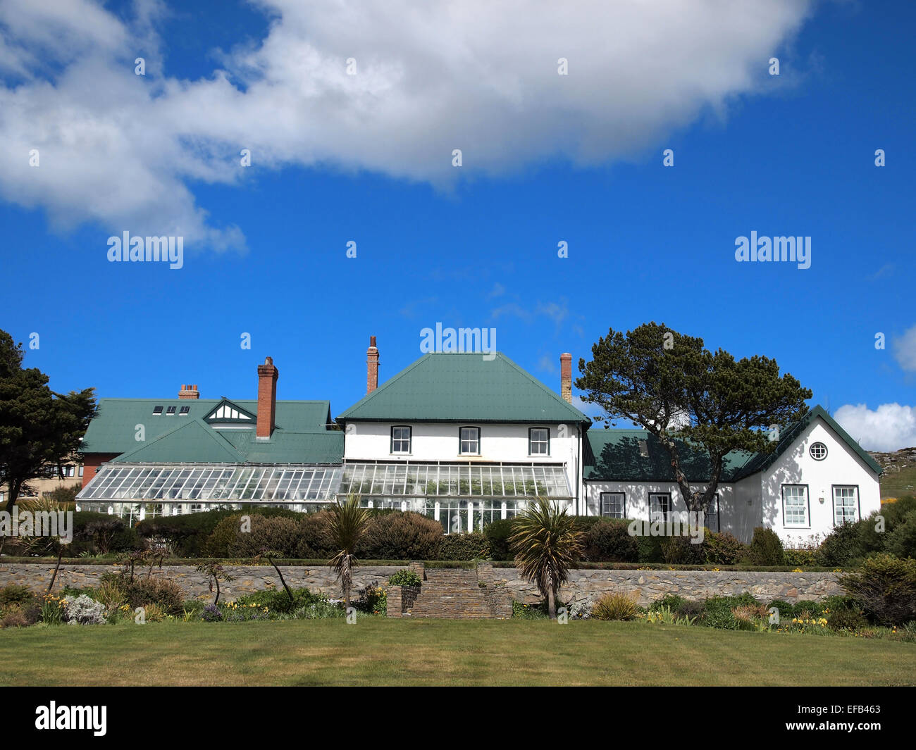 Government House, Stanley. The official home of the Falkland Islands Governor dates as far back as 1845 Stock Photo