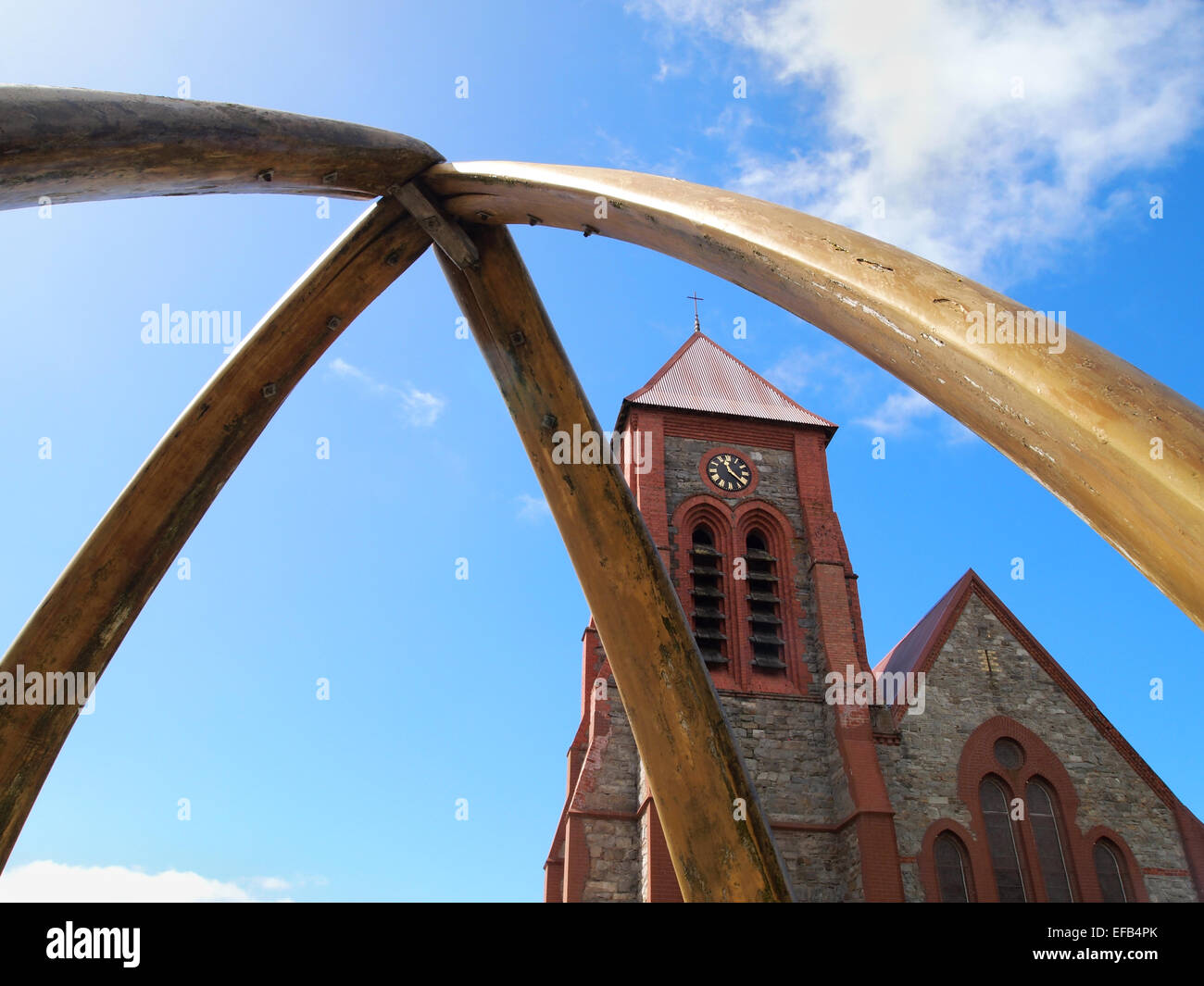 The Anglican Cathedral and famous whalebone arch at the Falkland Island