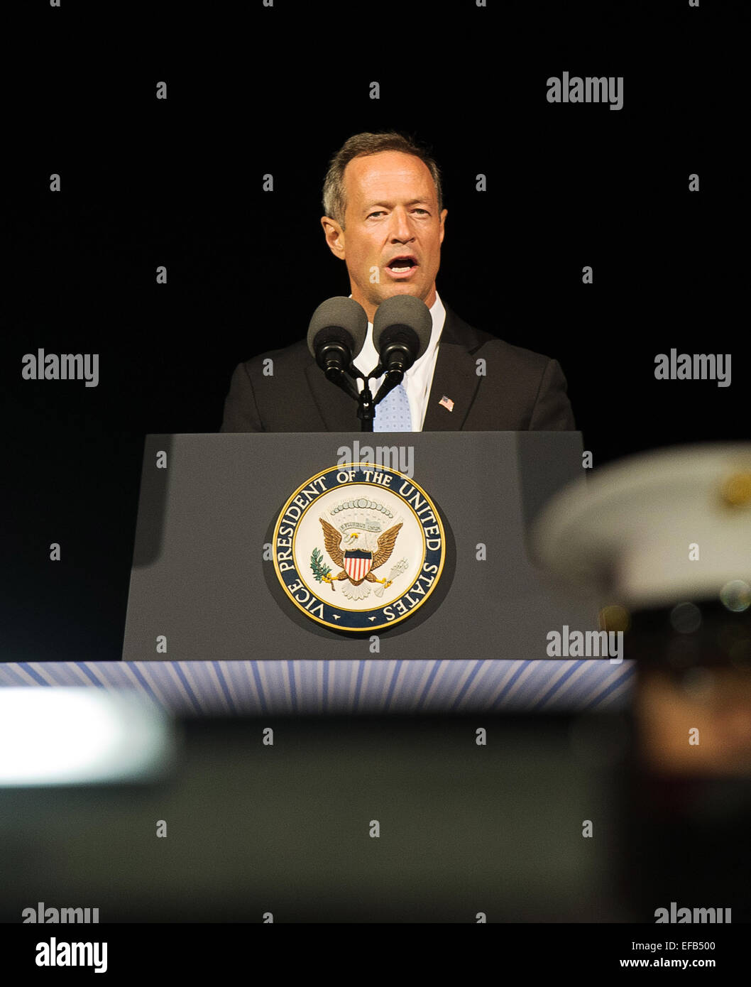 Governor Martin O'Malley speaks during the Star Spangled Spectacular event celebrating the 200th anniversary of the National Anthem September 14, 2014 in Baltimore, Maryland. Maryland is where Francis Scott Key wrote the poem Defense of Fort McHenry during the War of 1812, which later became The Star-Spangled Banner anthem. Stock Photo