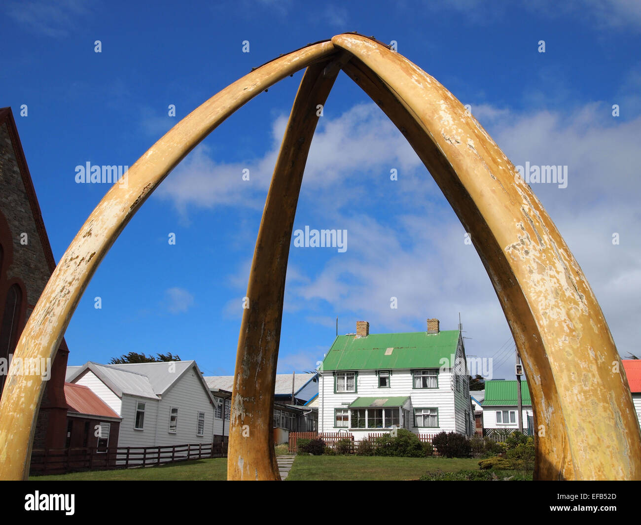 The famous whalebone arch at the Falkland Island capital of Stanley Stock Photo