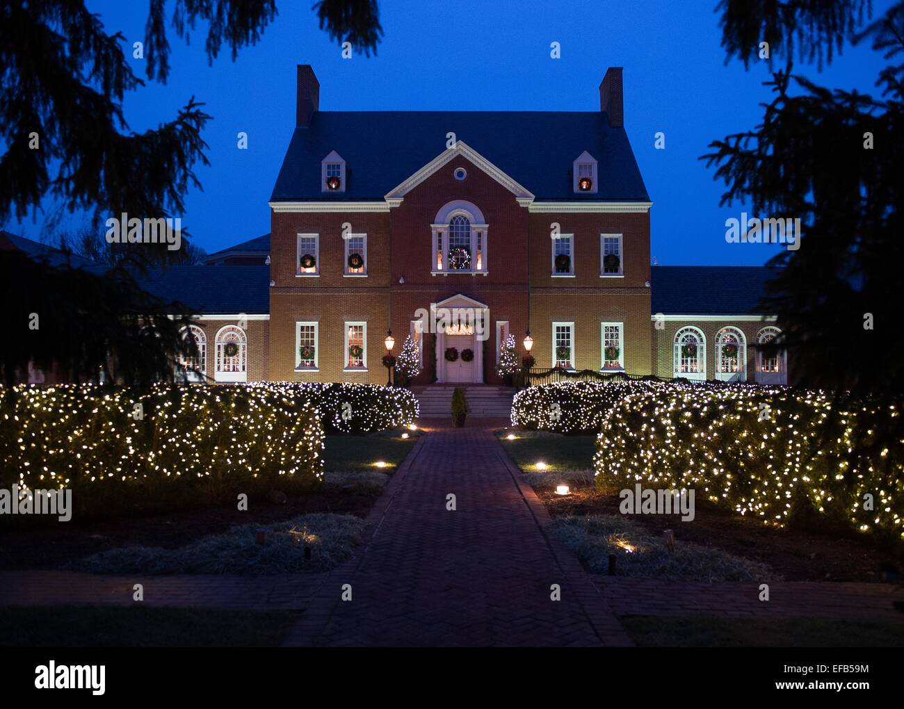 Government House, the Governor of Maryland's residence decorated for Christmas with lights December 11, 2014 in Annapolis, Maryland. Stock Photo