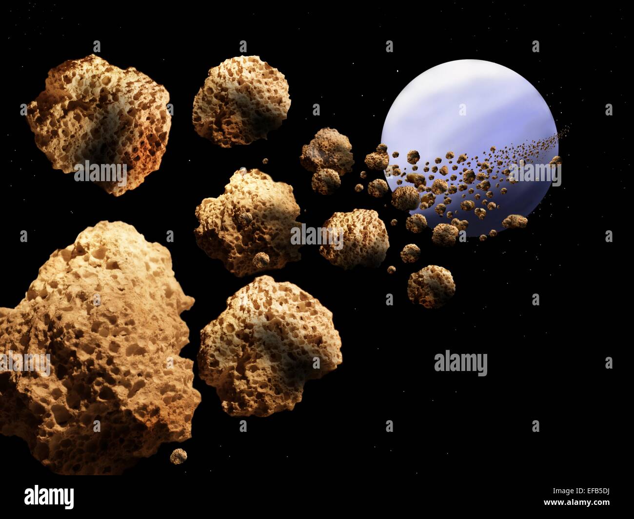 illustration of belt of asteroids in cosmos Stock Photo - Alamy