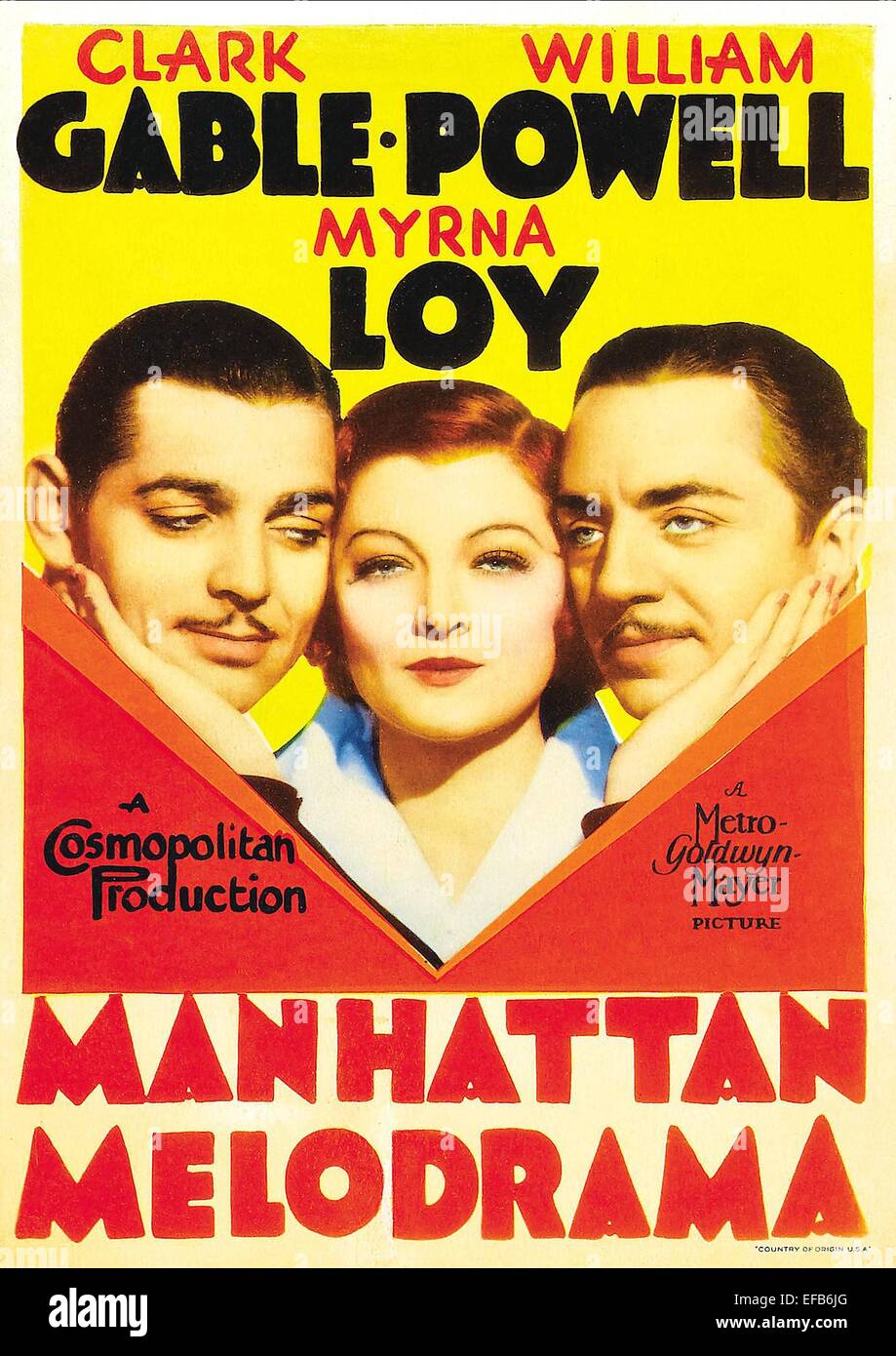 CLARK GABLE, MYRNA LOY, WILLIAM POWELL POSTER, MANHATTAN MELODRAMA, 1934 Stock Photo