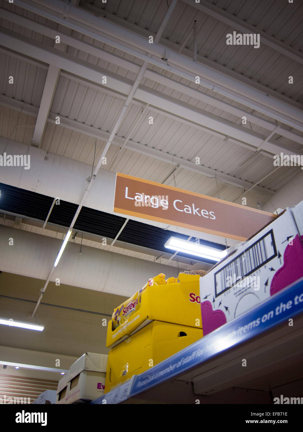 Large Cakes sign in a supermarket (Tesco). Stock Photo