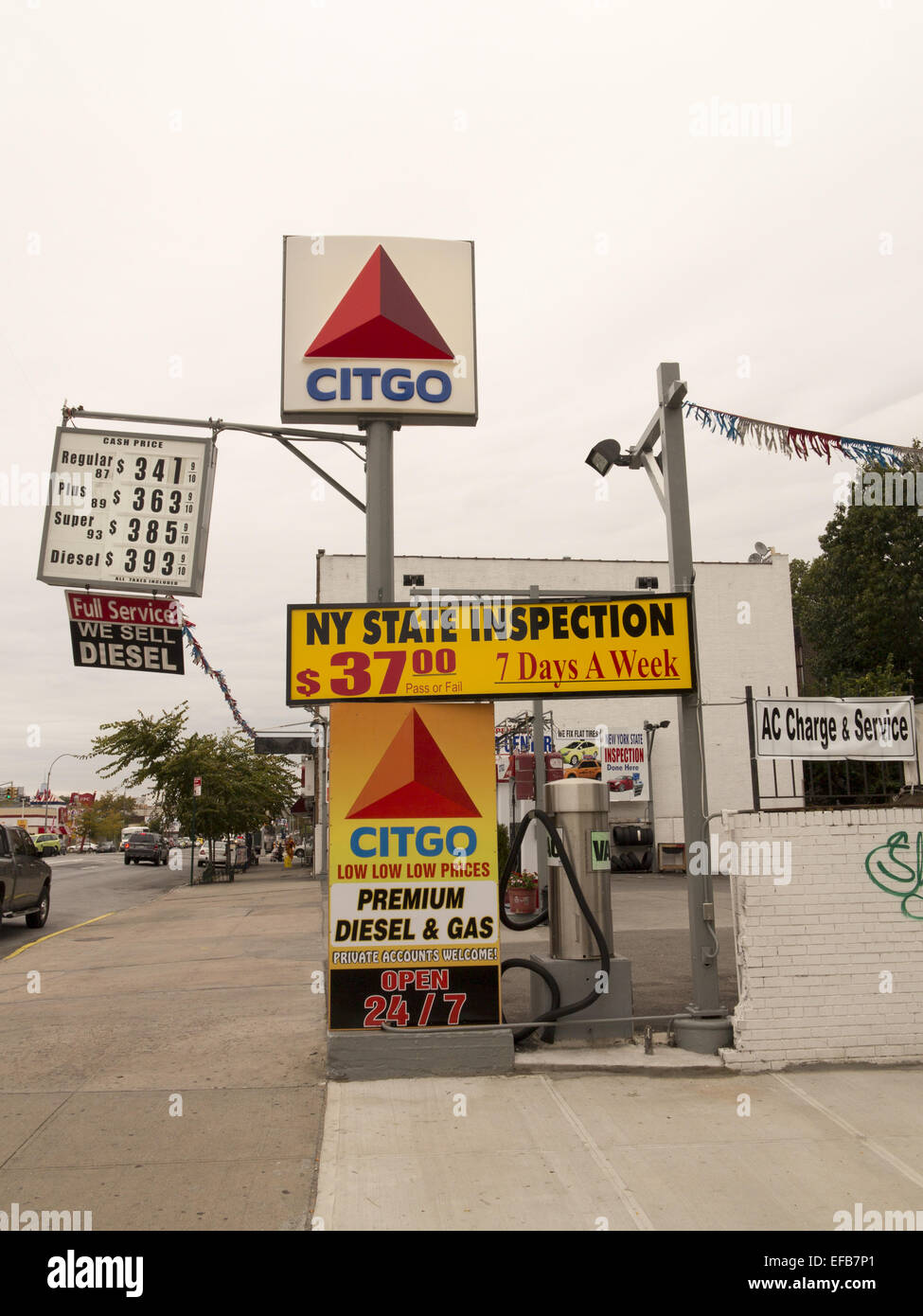 Gasoline station along Coney Island Avenue in the Flatbush neighborhood, Brooklyn, NY. Stock Photo