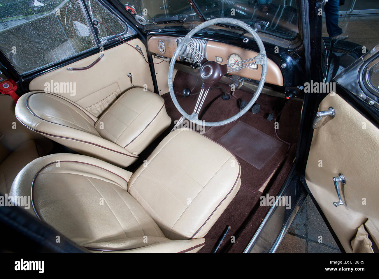 Morris Minor low light British classic car interior Stock Photo - Alamy