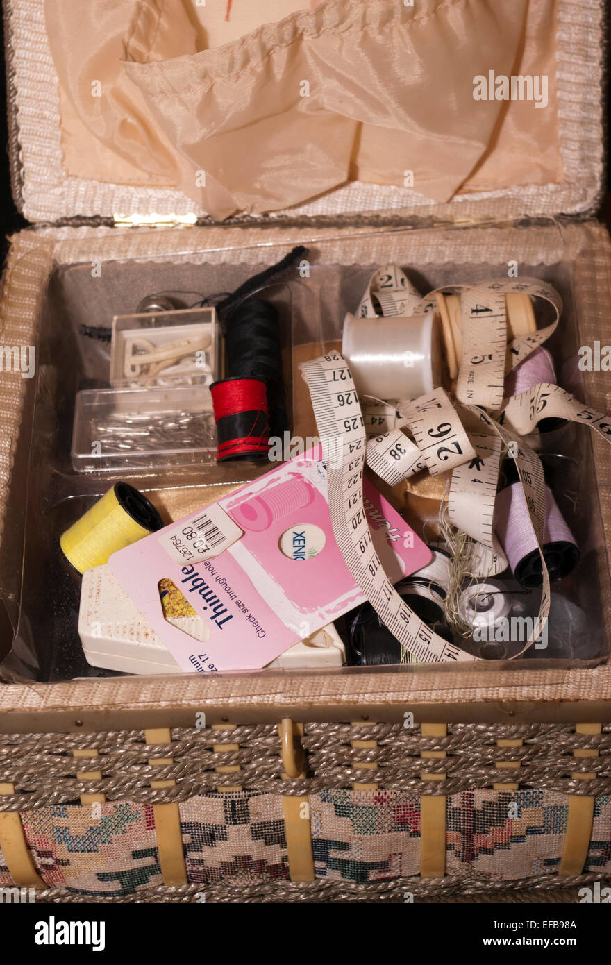 Open Sewing Needlework Box Stock Photo Alamy