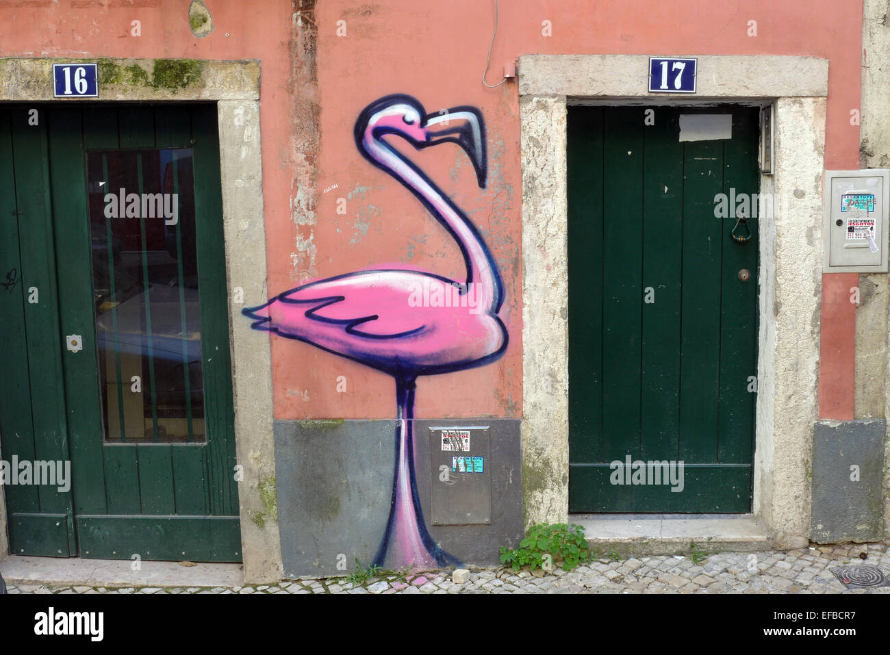 Graffiti on the walls of a house in the Largo do Terreirinho  in the Mouraria district of Lisbon Portugal Stock Photo