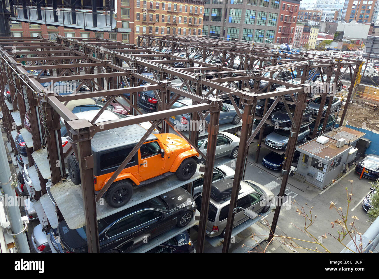 An elevated outdoor garage in the Chelsea district of Manhattan New