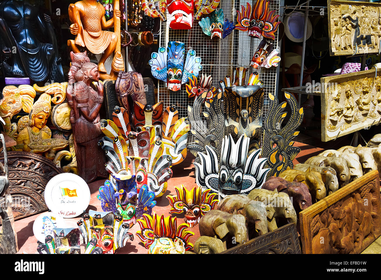 Sri Lankan traditional handcrafted goods for sale in a shop at