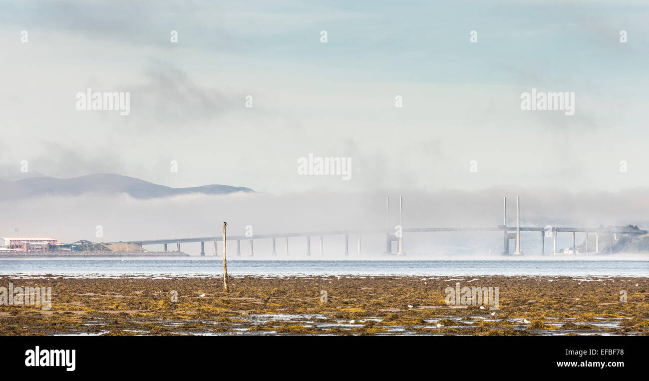 Sea Mist on Kessock Bridge in Inverness in Scotland. Stock Photo