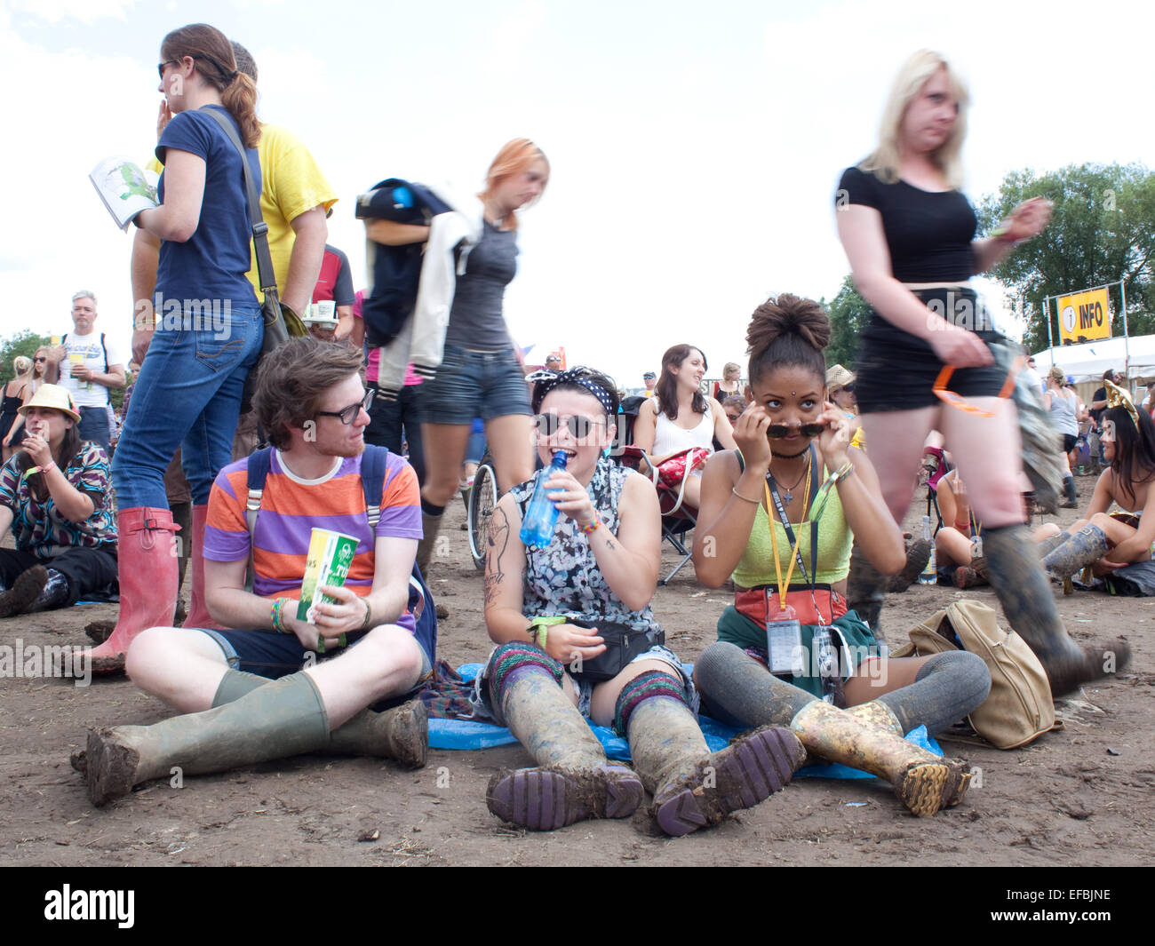 29th June 2014. Punters near the Pyramid Stage at Glastonbury. Stock Photo