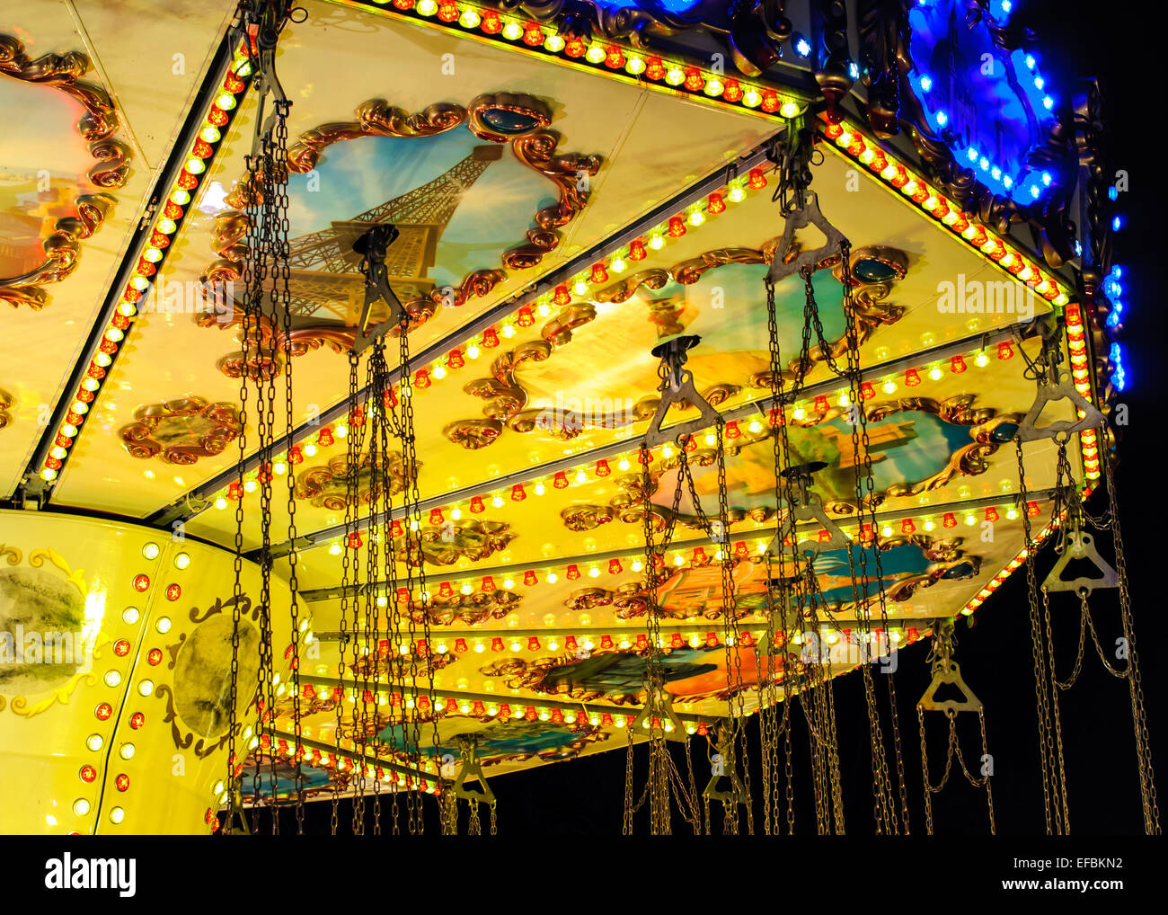 Close up of Merry-go-Round in London Winter Wonderland. Stock Photo