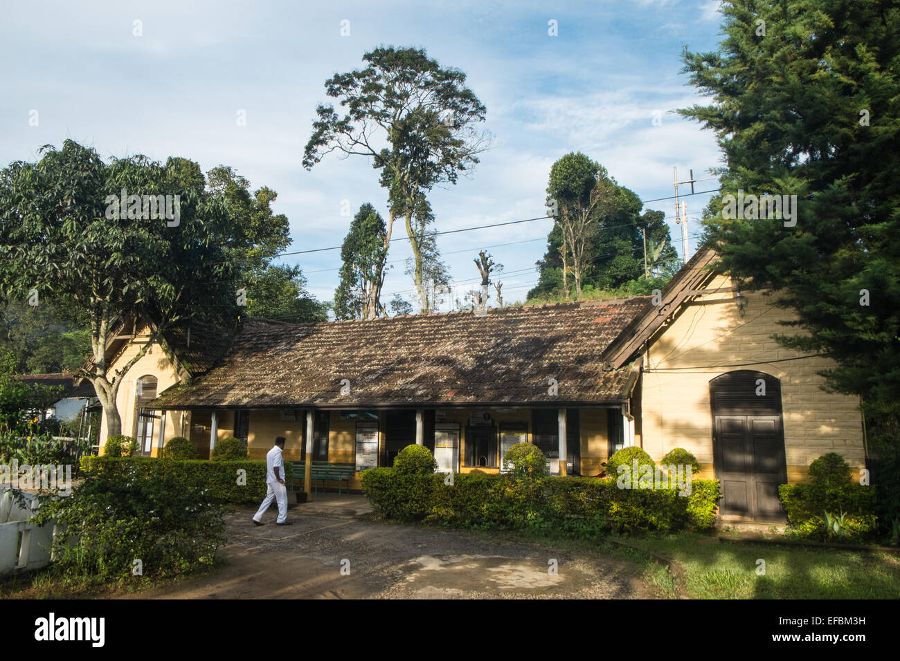 At town of Ella in Highlands of Sri Lanka. Railway station.Rail master
