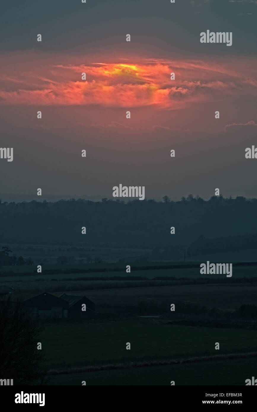 A landscape view of a sunset over the british countryside, taken from The Burgh, West Sussex, England, UK, GB Stock Photo
