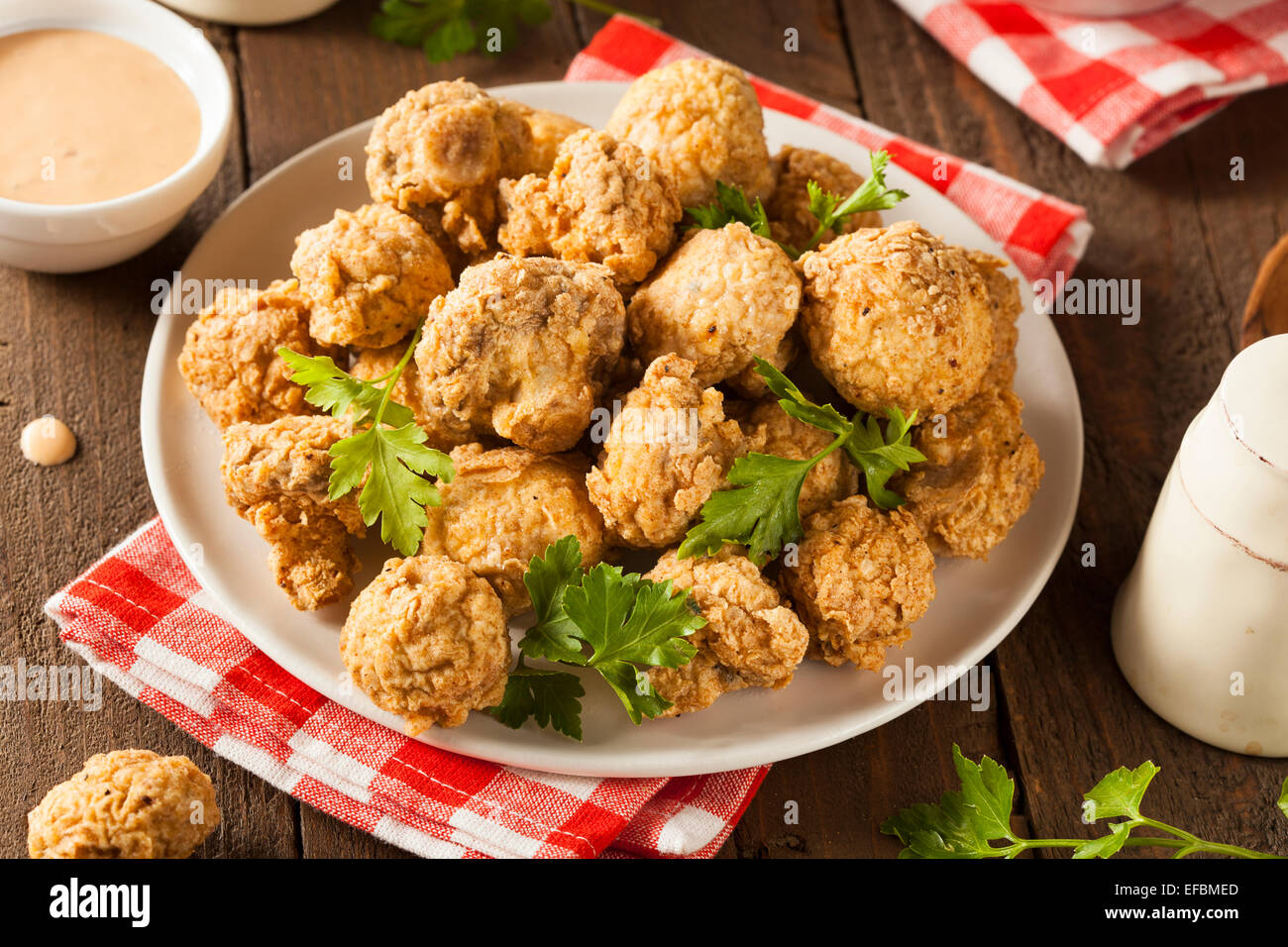 Homemade Deep Fried Mushrooms with Dipping Sauce Stock Photo Alamy