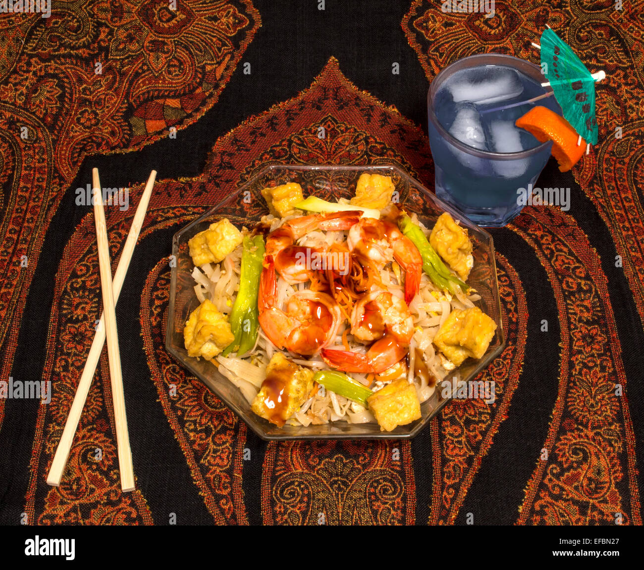 Asian Shrimp and Tofu Stirfry Stock Photo