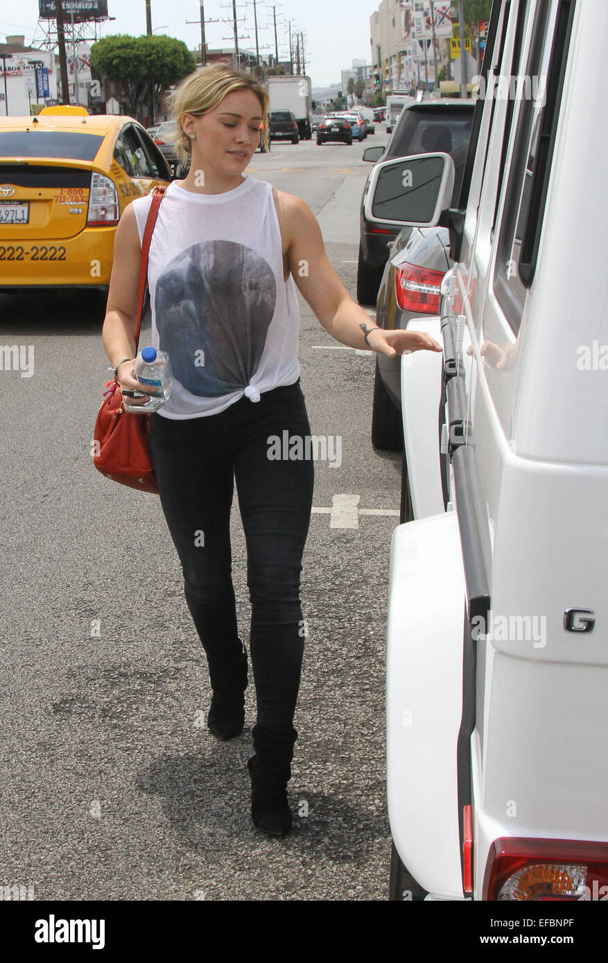 Hilary Duff arrives at Rise Movement personal training studio for a