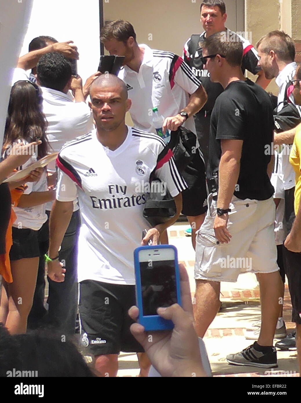 Members of Real Madrid Soccer Team depart final day at UCLA Soccer practice.  PEPE seen warring a CowBoy Hat as the team is headed out of LA to TEXAS.  Featuring: PEPE Where: Los Angeles, California, United States When: 28 Jul 2014 Stock Photo