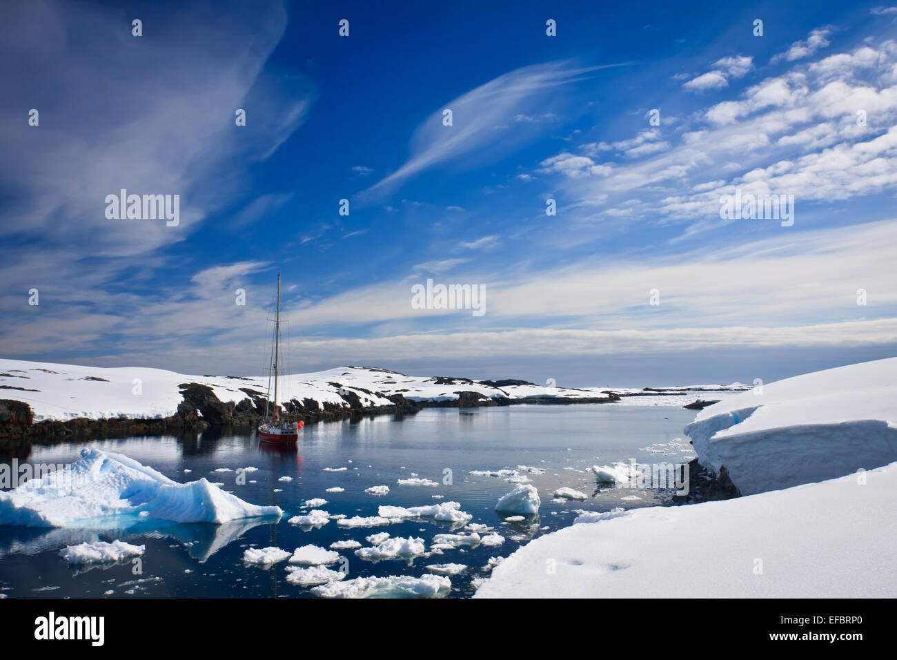 yacht in Antarctica Stock Photo