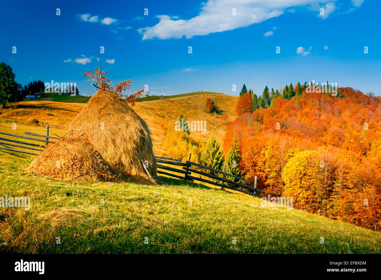 Autumn landscape in a mountain village Stock Photo - Alamy