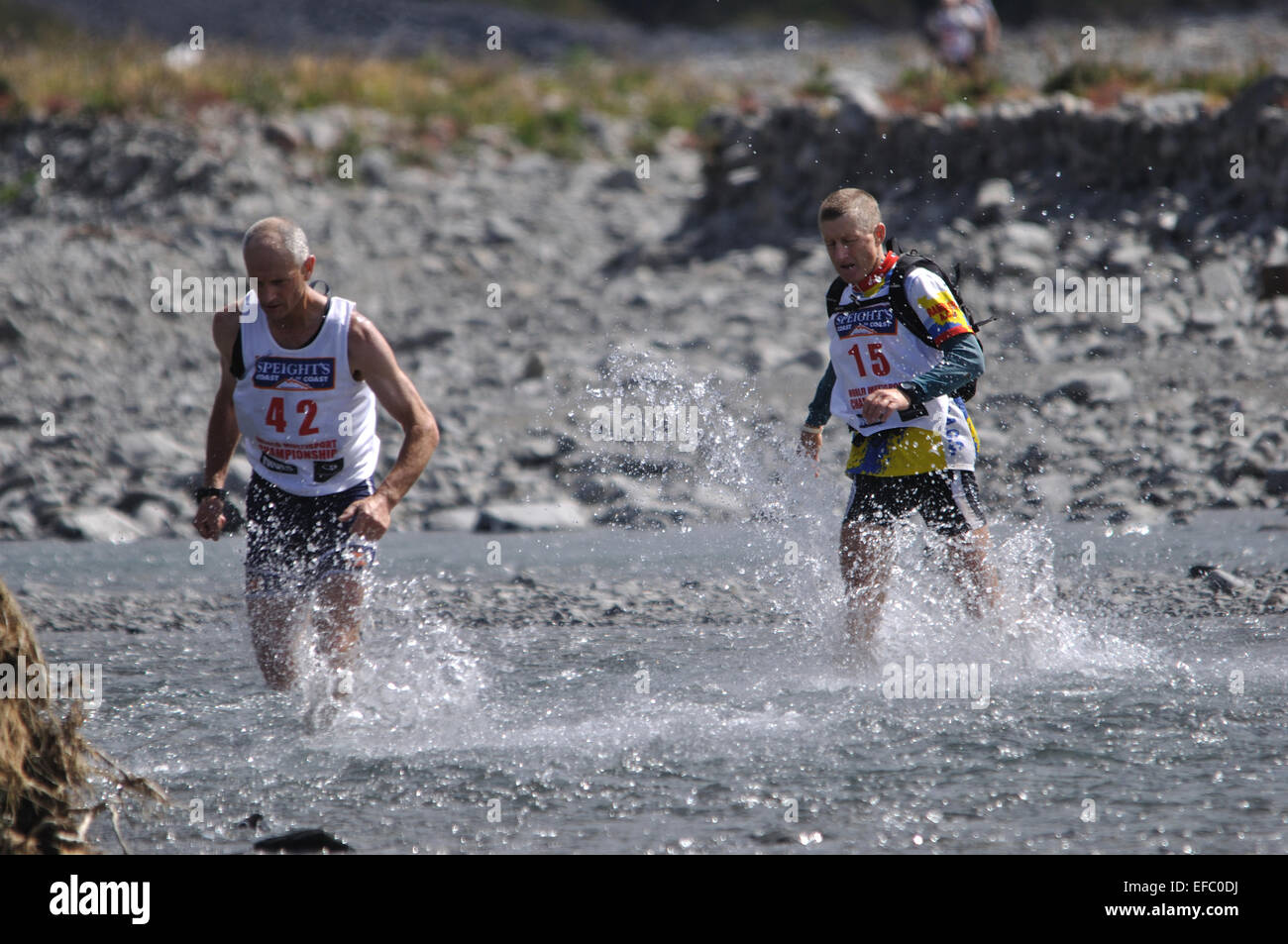 SOUTH ISLAND, NEW ZEALAND, FEBRUARY 12, 2011: competitors in the mountain leg of the 2011 Coast to Coast Stock Photo
