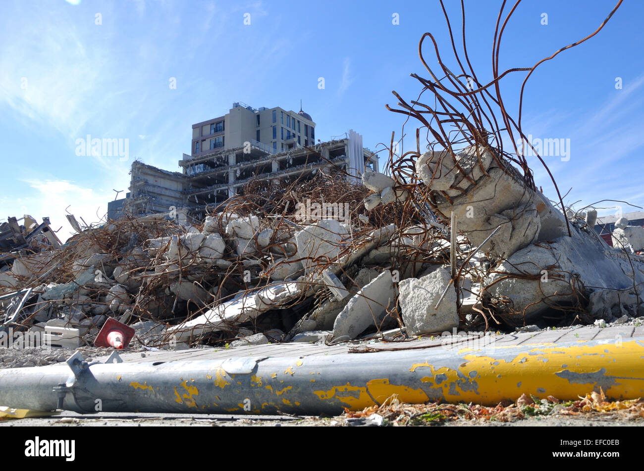 CHRISTCHURCH, NEW ZEALAND, NOVEMBER 16, 2012: - Piles of earthquake rubble lay untended in Christchurch, New Zealand. Stock Photo