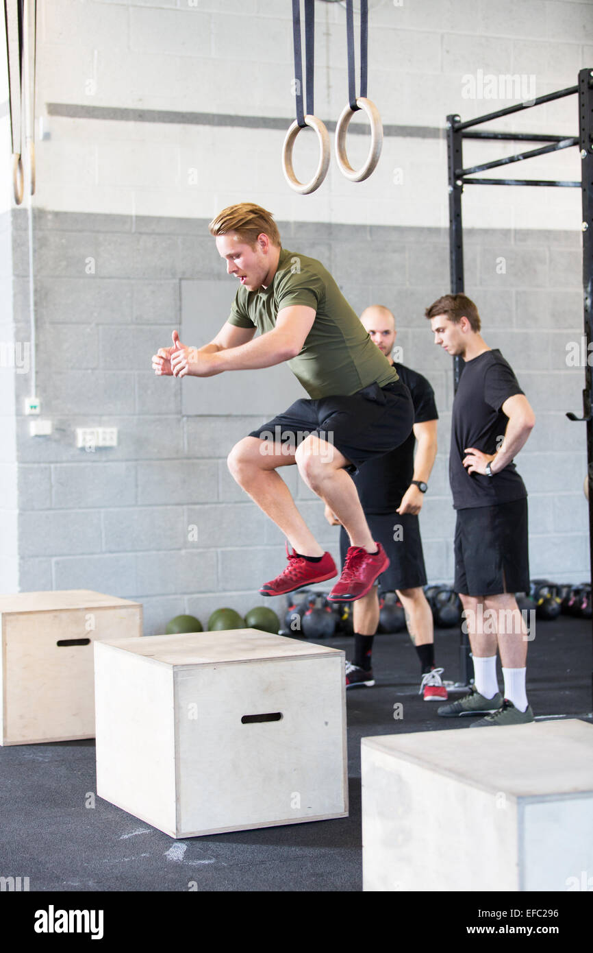Crossfit box jump traning Stock Photo