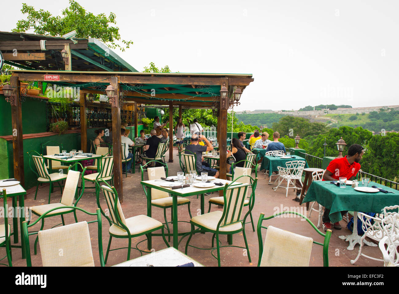 Cuba Old Havana La Habana Vieja El Patio tourist restaurant many floors & roof terrace by Cathedral good bands traditional Cuban Stock Photo