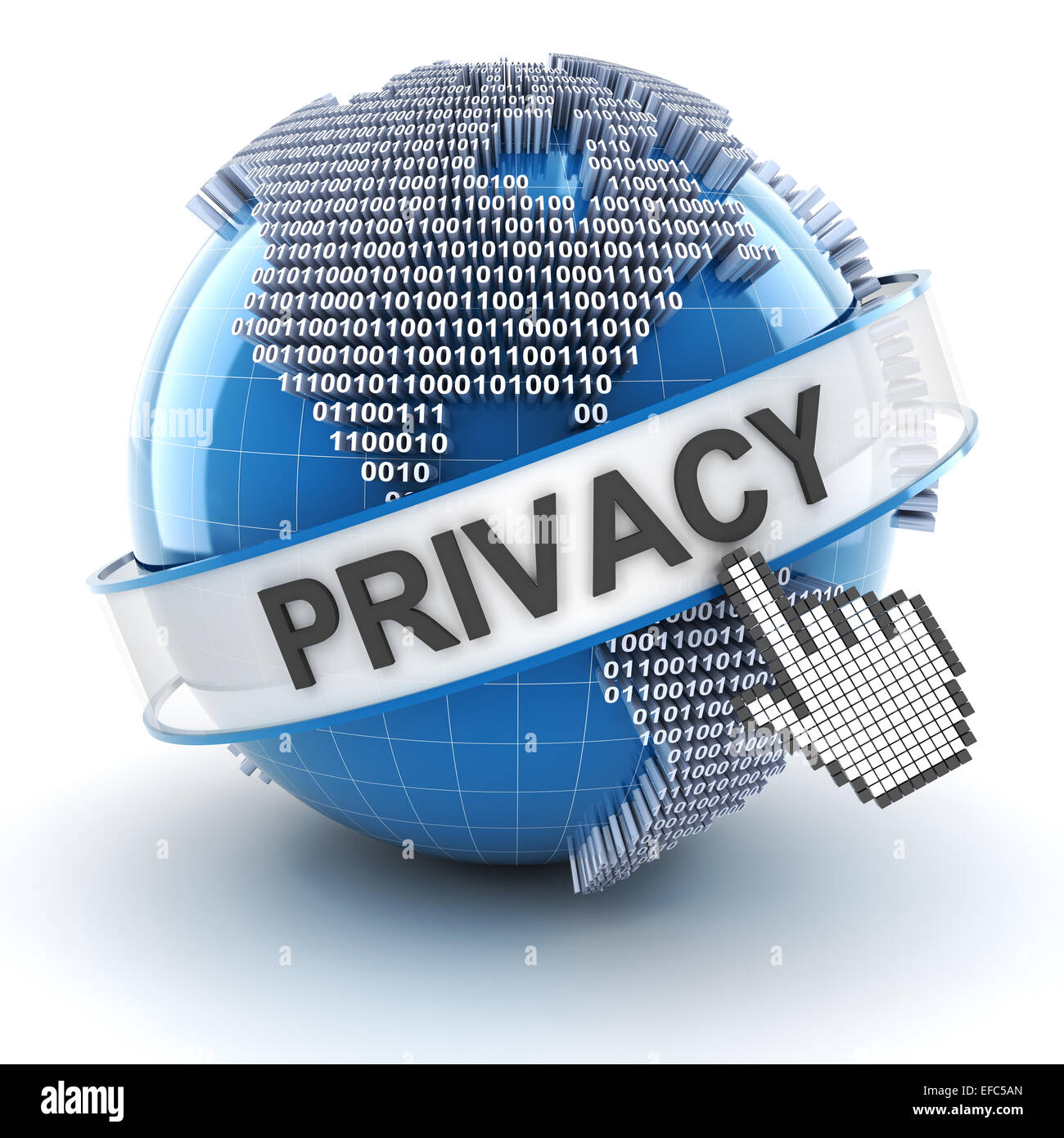 Privacy symbol with digital globe, 3d render Stock Photo