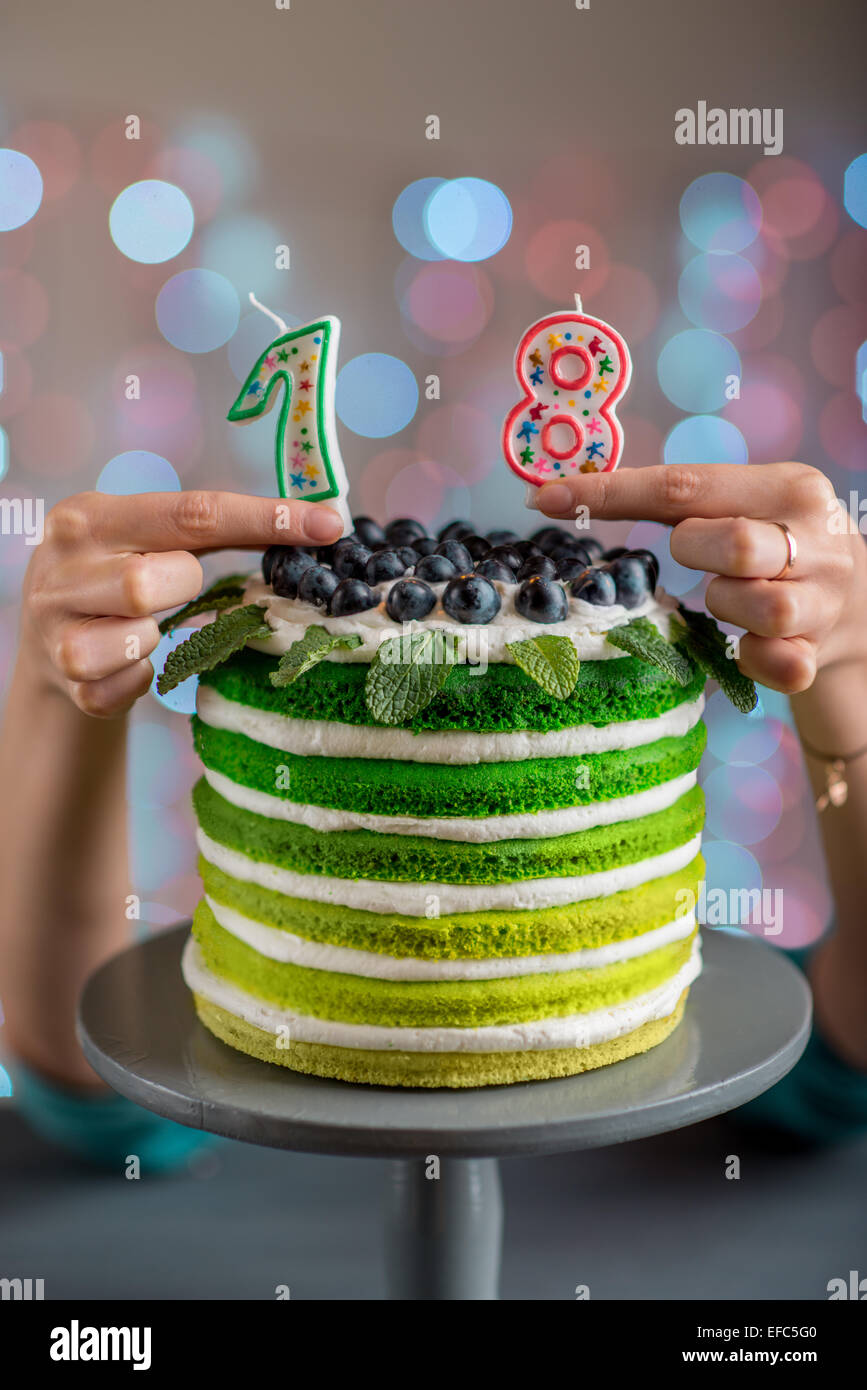 Nice Sponge Happy Birthday Cake With Mascarpone And Grapes On The
