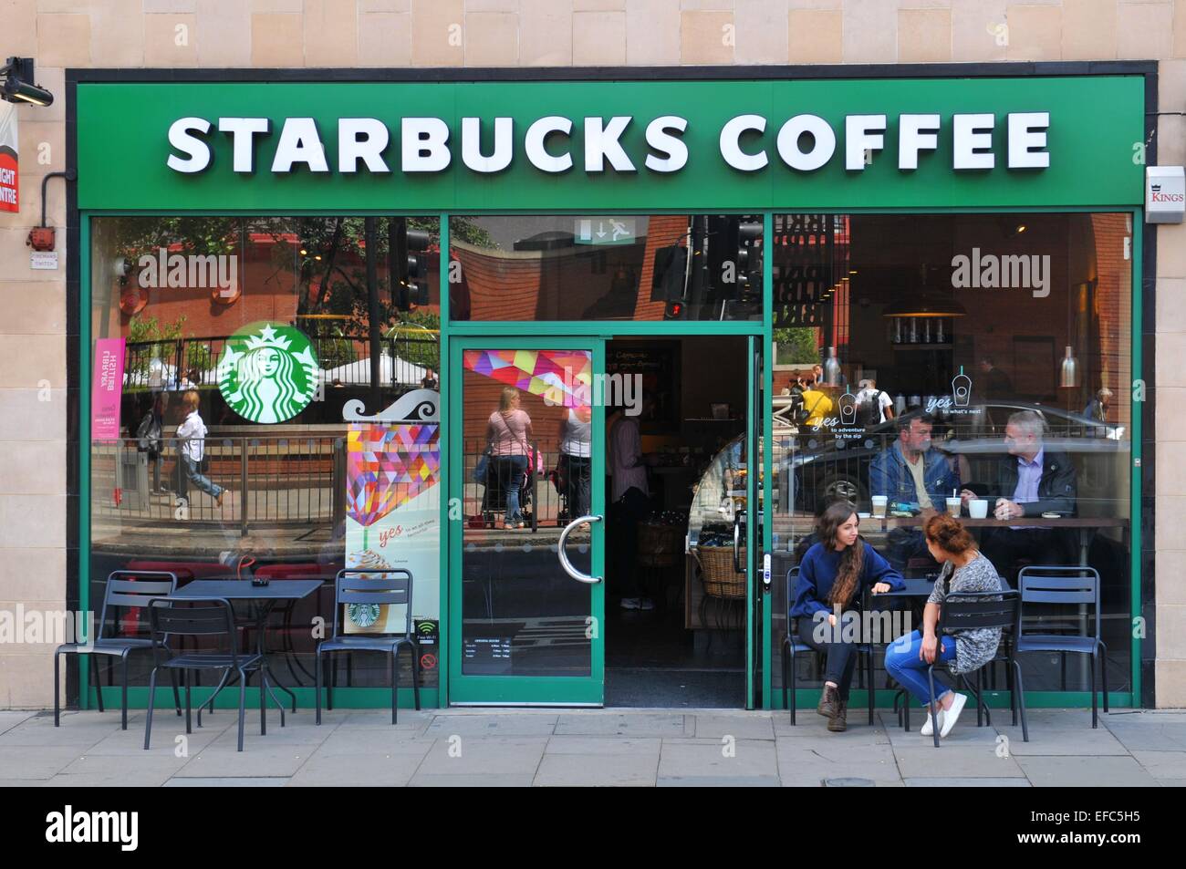 LONDON, UK. JULY 9, 2014: Entrance to Starbucks coffee shop in Central ...