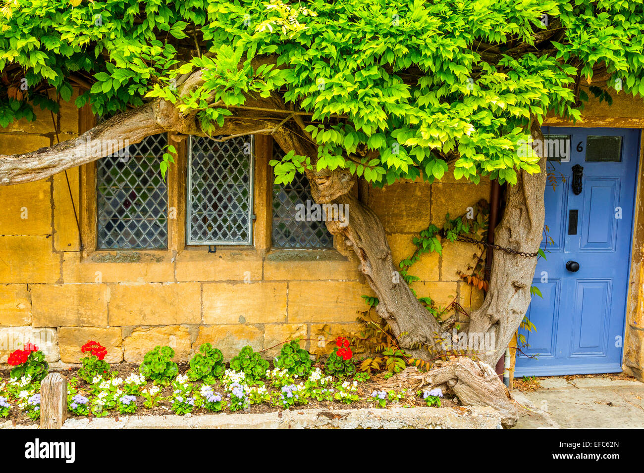 A blue door in Chipping Campden in The Cotswolds, Gloucestershire, UK