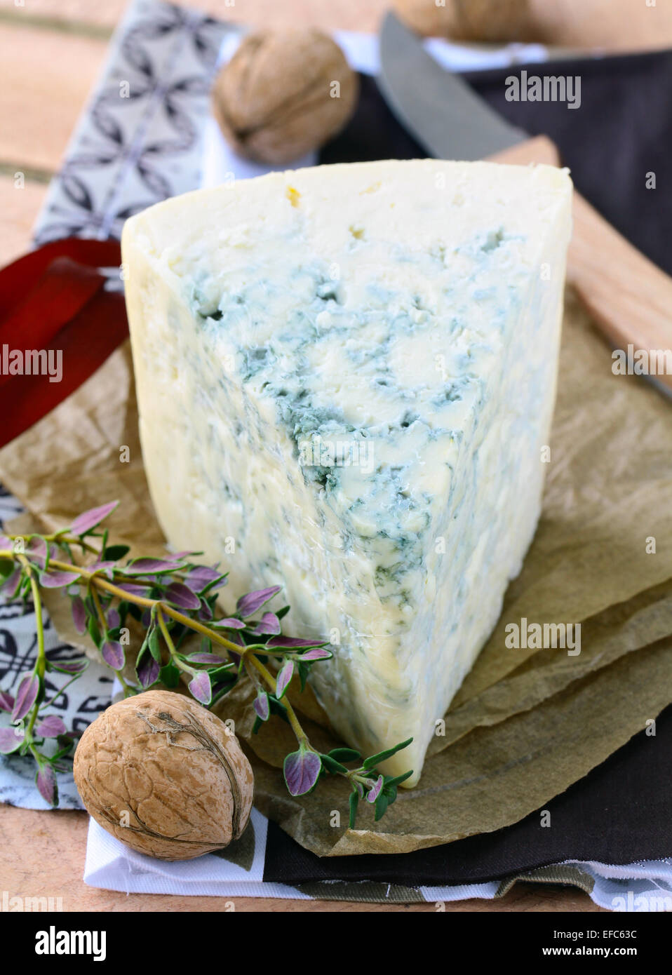 piece of blue cheese with fruits and herbs Stock Photo Alamy