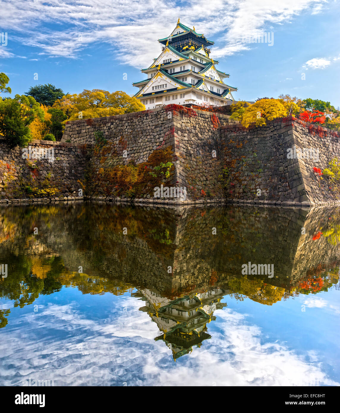 Osaka Castle in Osaka with autumn leaves. Japan. Stock Photo