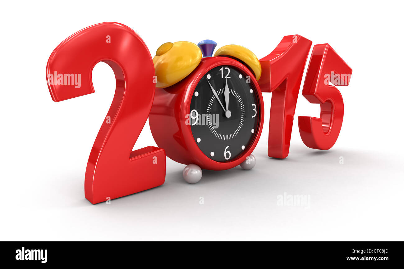 New Year 2015 with alarm clock (clipping path included) Stock Photo