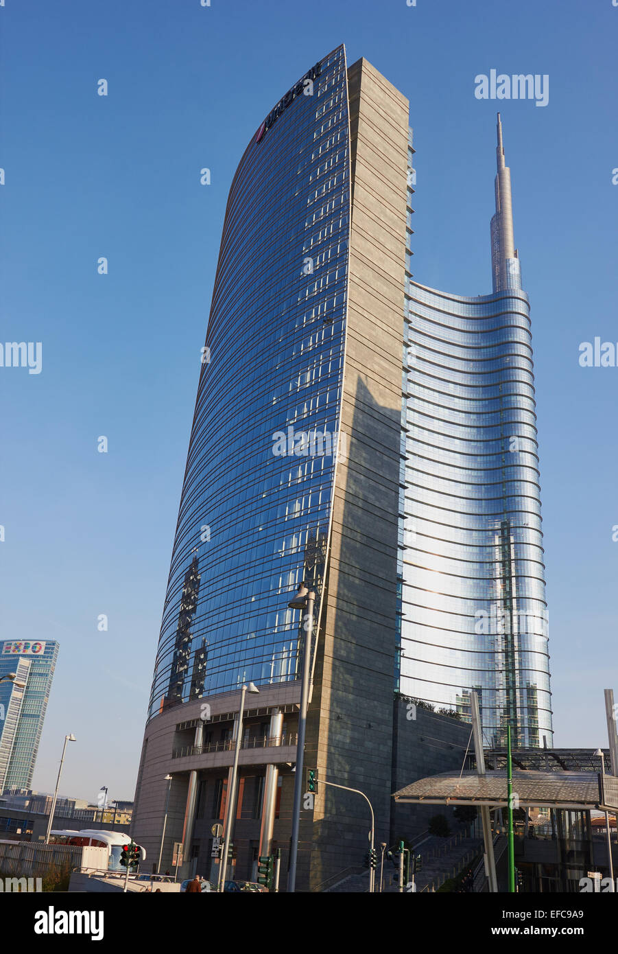 The Unicredit Tower skyscraper by Cesar Pelli is the tallest building in Italy. Porta Nuova district Milan Lombardy Stock Photo