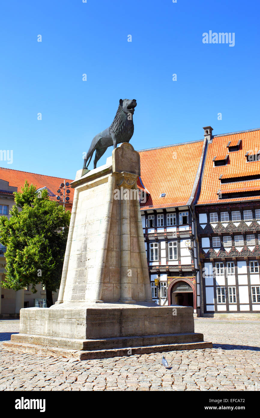 Lion statue - symbol of Braunschweig city, Germany Stock Photo