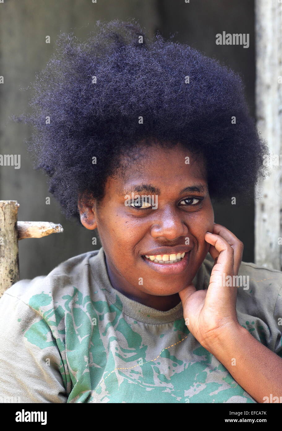 PENTECOSTES,VANUATU-OCTOBER 12, 2014: Local woman with afro hair