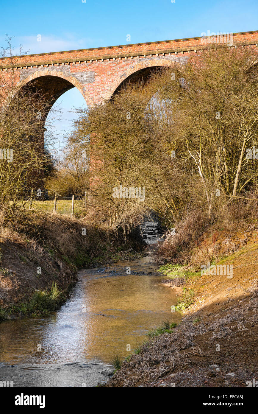 Railway viaduct over Harper's brook near Great Oakley, Corby Stock